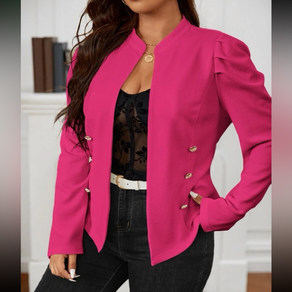 Plus size black puff sleeve jacket - Picture 7 of 15